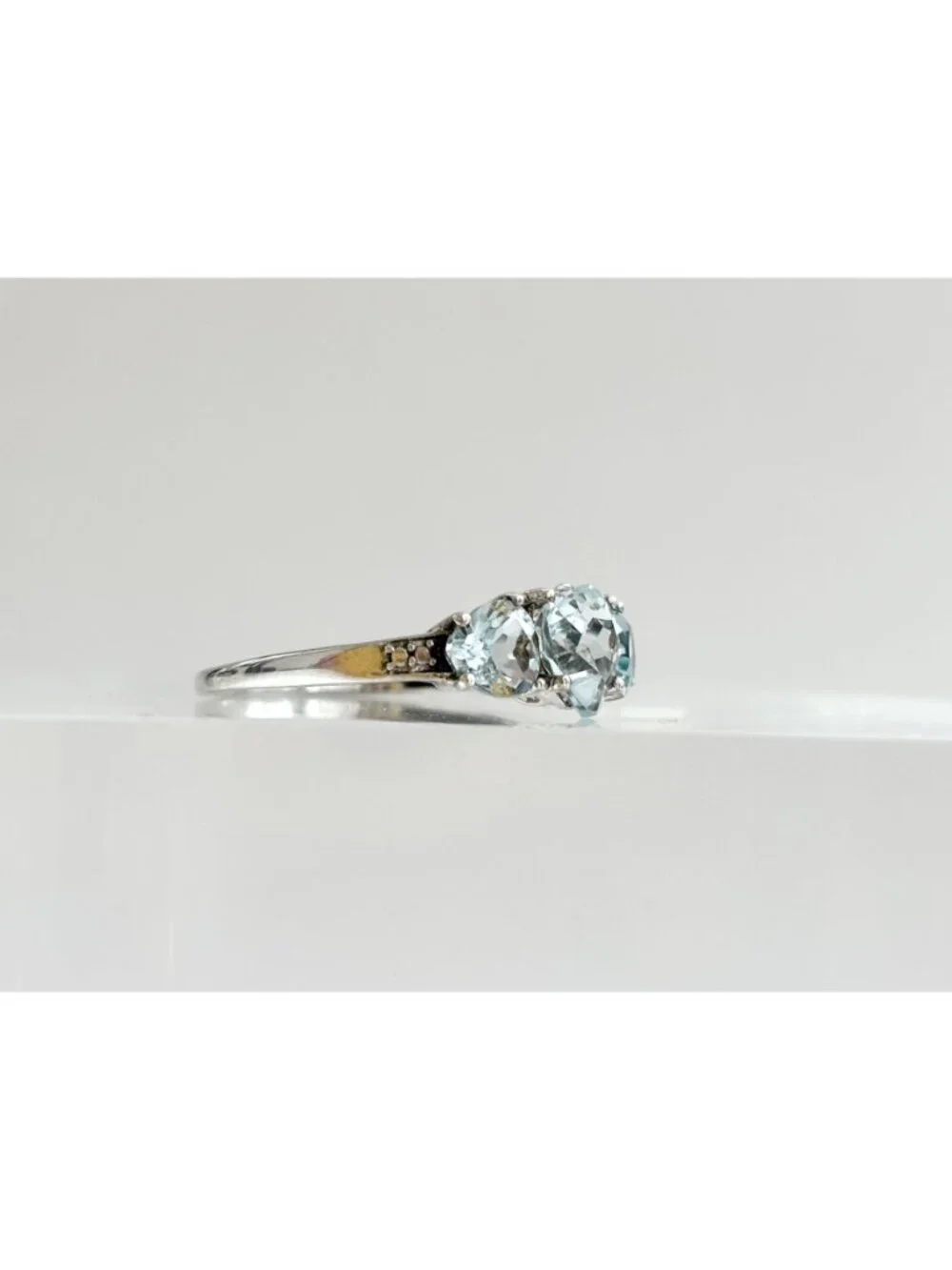 Blue Aquamarine Triple Heart Cut Sterling Silver 925 Vintage Ring - sz 9